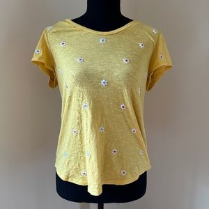 **LOFT* Yellow x Floral Short Sleeve Shirt Size Small